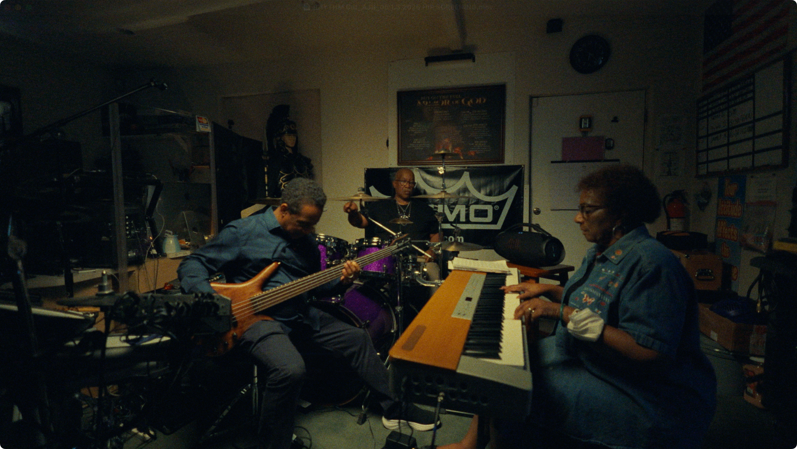 The drumline in performance.